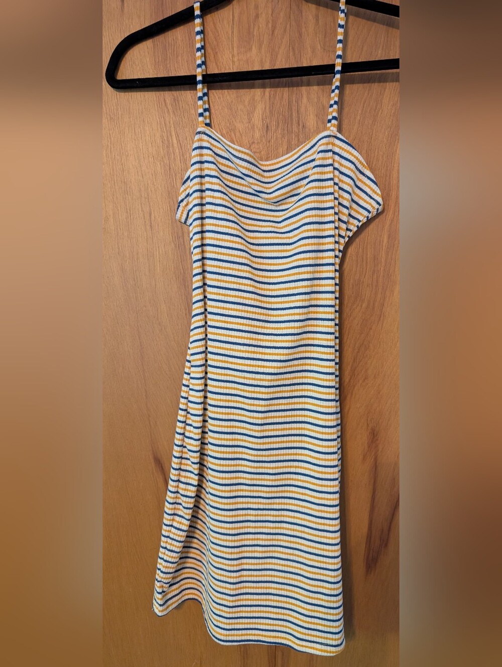 Women's Striped Knit Dress in White, Blue & Mustard Size Large Unbranded
